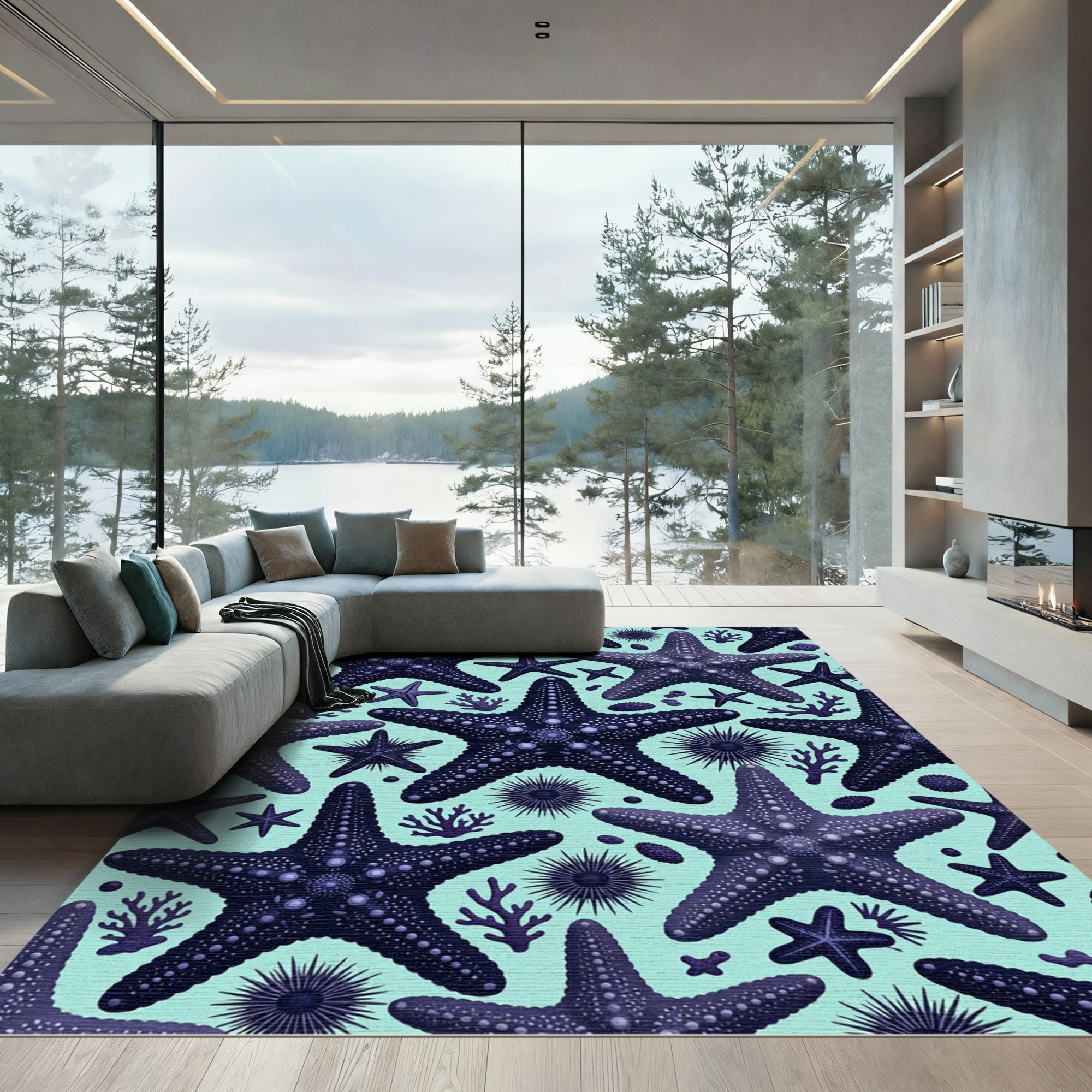 Deep Purple Starfish Coral Ocean Rug