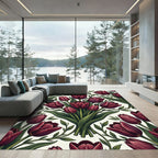Deep Red Tulip Garland Botanical Rug