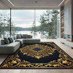 Elegant Golden Baroque Filigree Medallion Rug