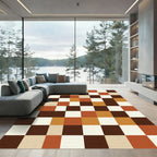 Retro Checkerboard Earth Tone Squares Rug