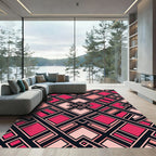 Geometric Magenta and Blush Art Deco Rug