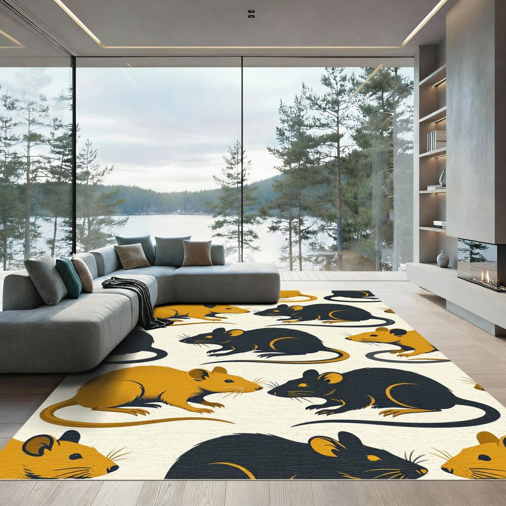 Mid-Century Modern Mustard Black Mouse Rug