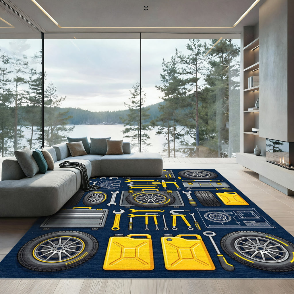 Automotive Industrial Wrench and Tire Grid Rug