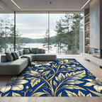 Elegant Golden Lily Floral Cobalt Rug