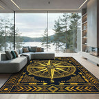 Golden Celestial Compass Geometric Art Rug