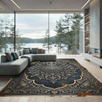 Ornate Royal Silver Floral Medallion Rug