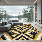 Golden Black Cream Diamond Bloom Rug