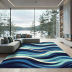 Modern Navy Blue Abstract Swirling Ocean Rug