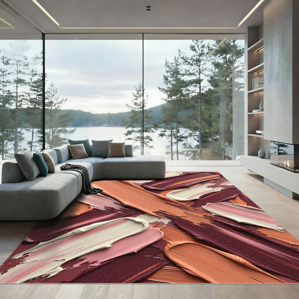 Rich Blush Swirl Paint Strokes Rug