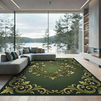 Elegant Sage Gold Ornate Botanical Wreath Rug