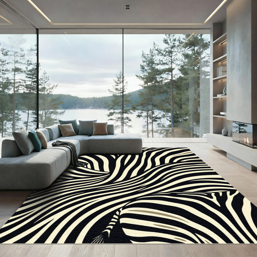 Modern Black White Zebra Stripes Rug