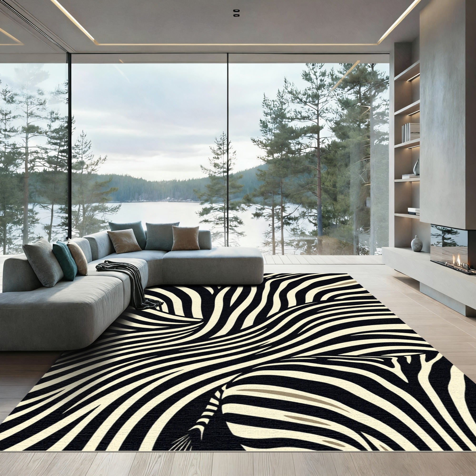 Modern Black White Zebra Stripes Rug