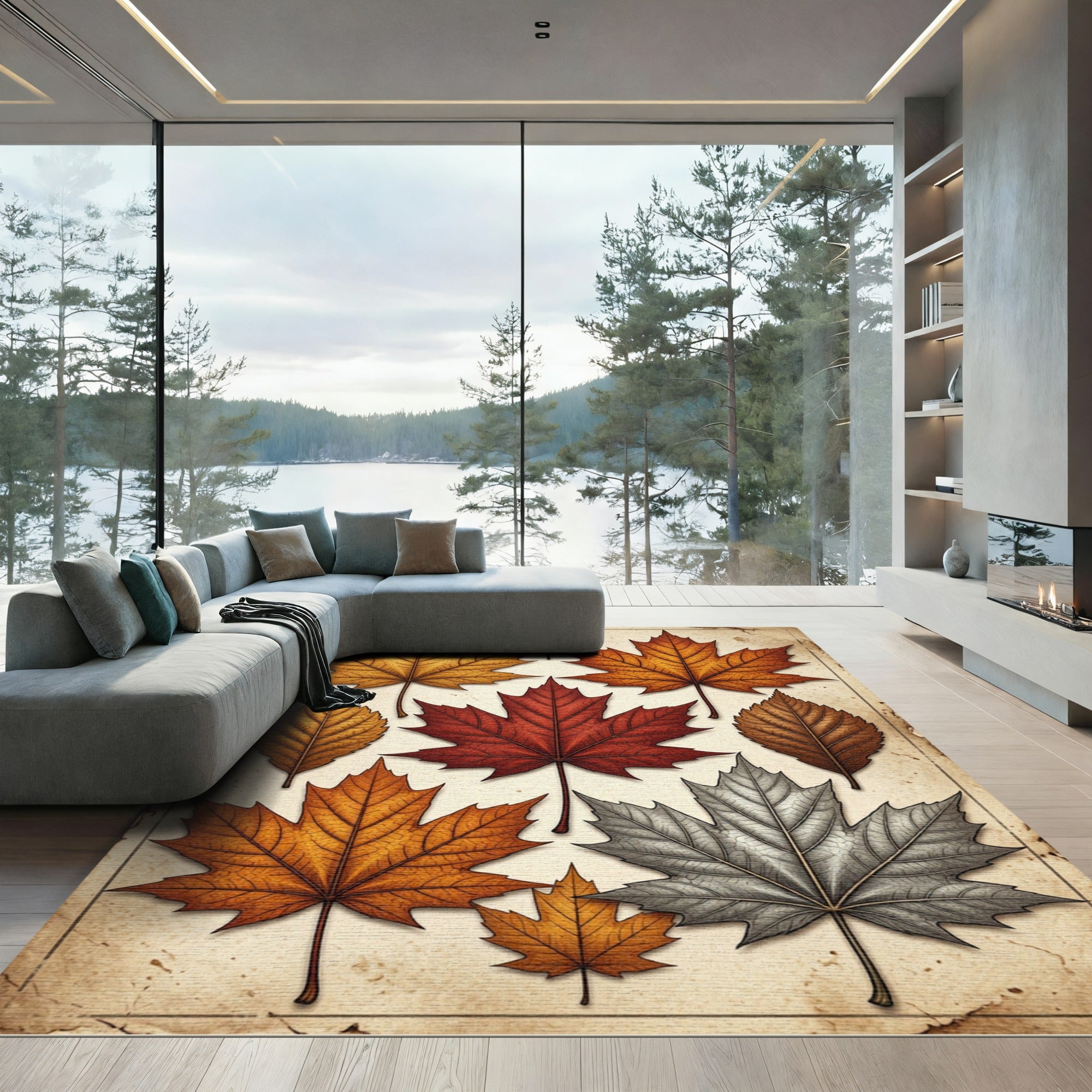 Autumnal Maple Leaf Harvest Collage Rug