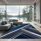 Modern Blue and Silver Diagonal Stripe Rug