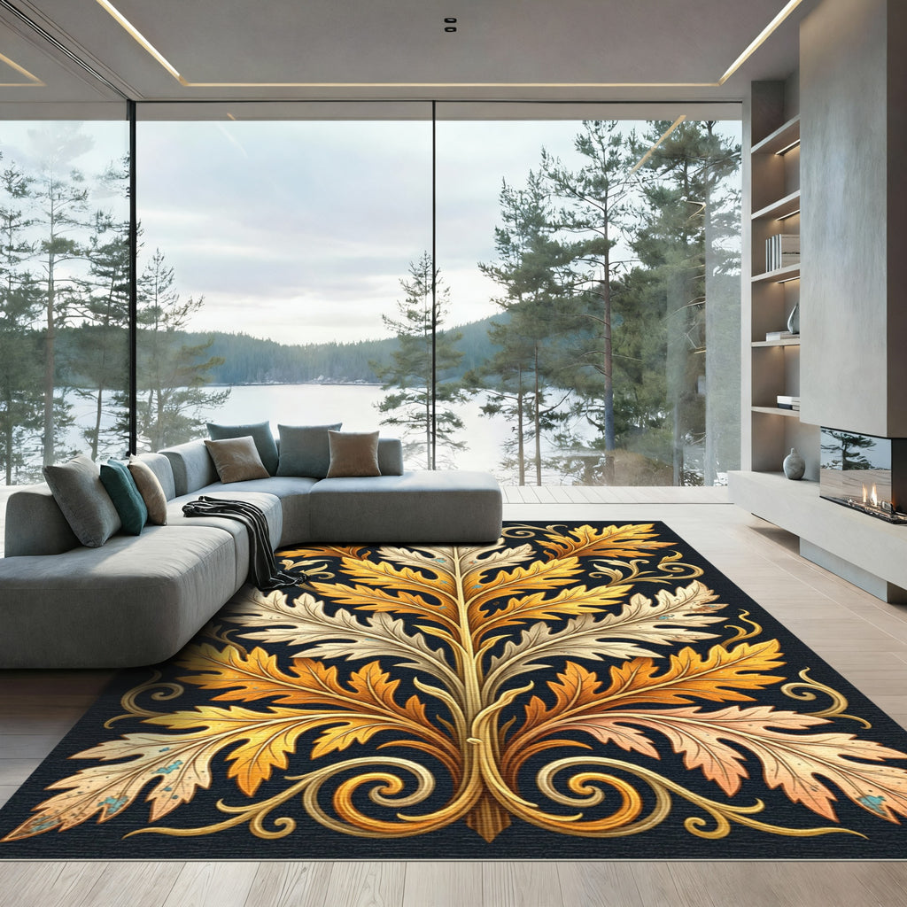 Gilded Golden Acanthus Leaf Scroll Rug