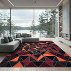 Geometric Crimson and Burnt Orange Mosaic Rug