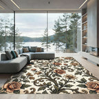 Vintage Sepia Rose Botanical Scroll Rug