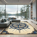 Antique Blue Compass Rose Nautical Rug