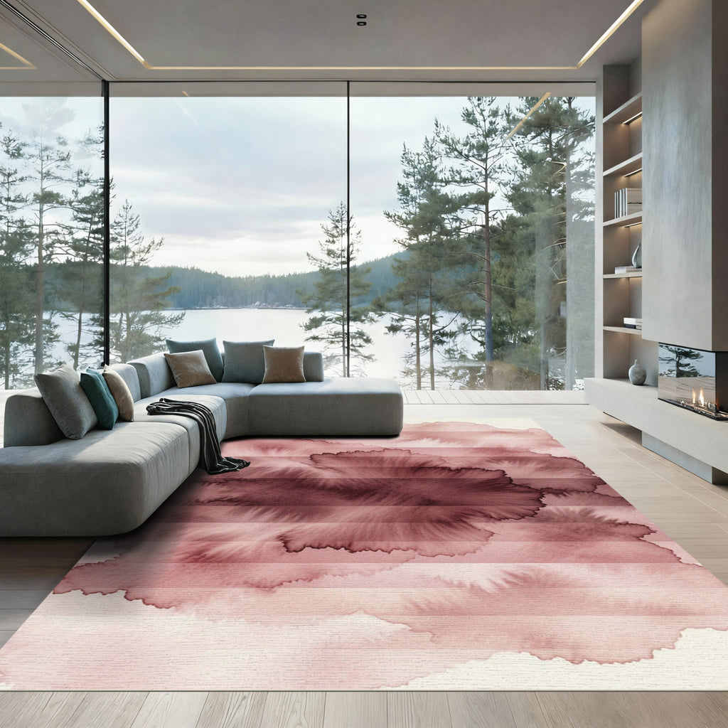 Dusty Rose Watercolor Cloud Lines Rug