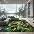 Earthy Green Aerial Farmstead Landscape Rug