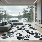 Minimalist Monochrome Eucalyptus Leaf Branch Rug