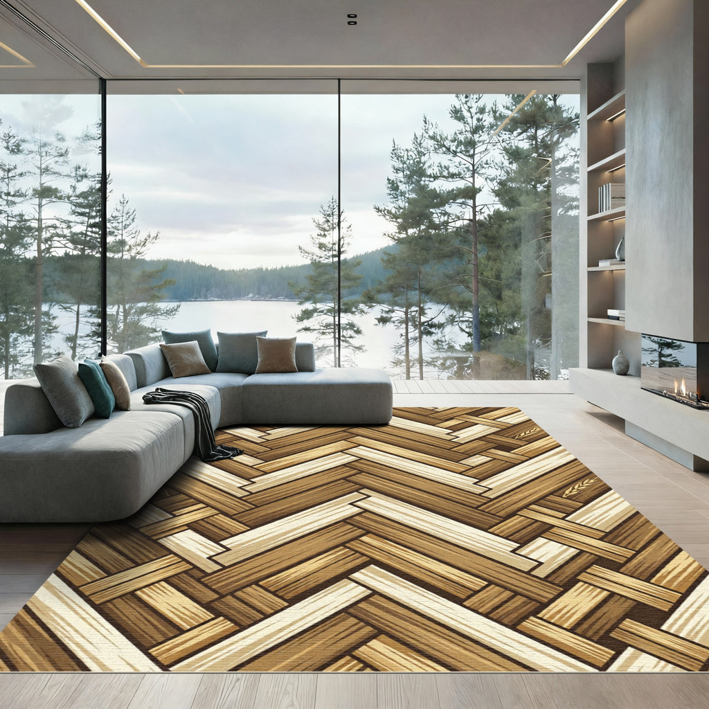 Woven Tones Herringbone Wood Grain Rug