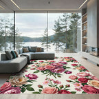 Elegant Pastel Rose Peony Floral Bouquet Rug