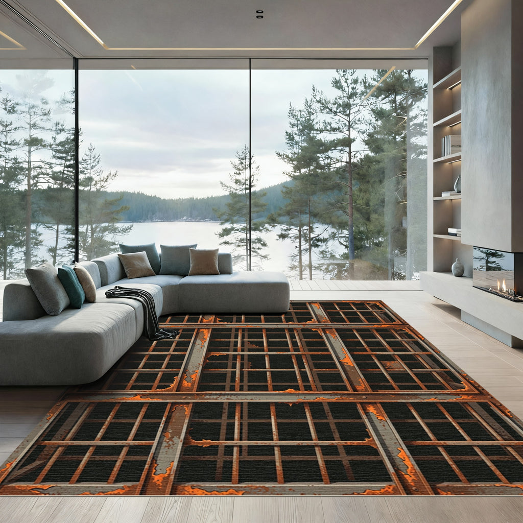 Rusty Metal Cage Grid Repeats Rug