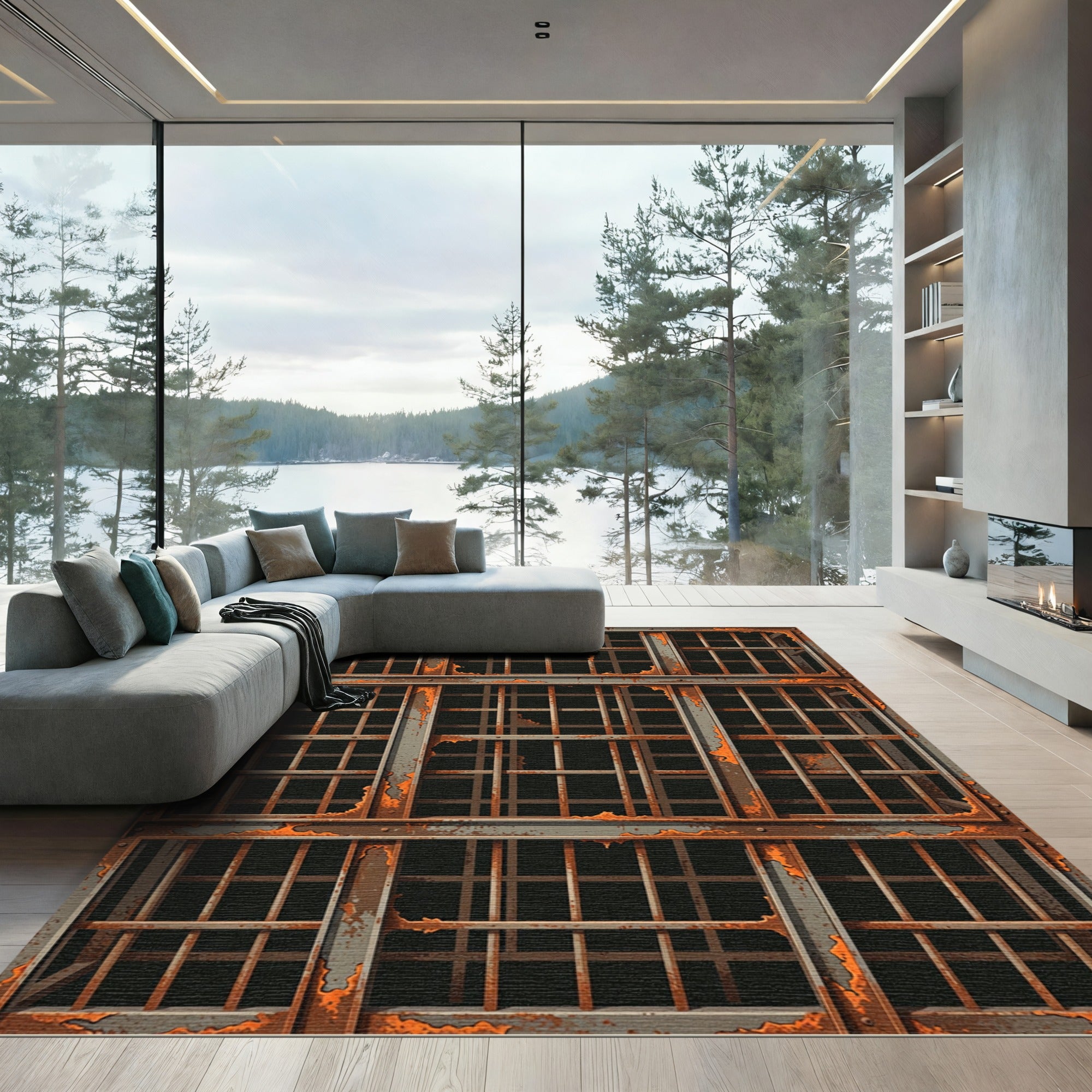 Rusty Metal Cage Grid Repeats Rug