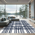 Deep Blue Intersecting Grid Diamond Rug