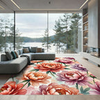 Peony Garden Watercolor Floral Rug