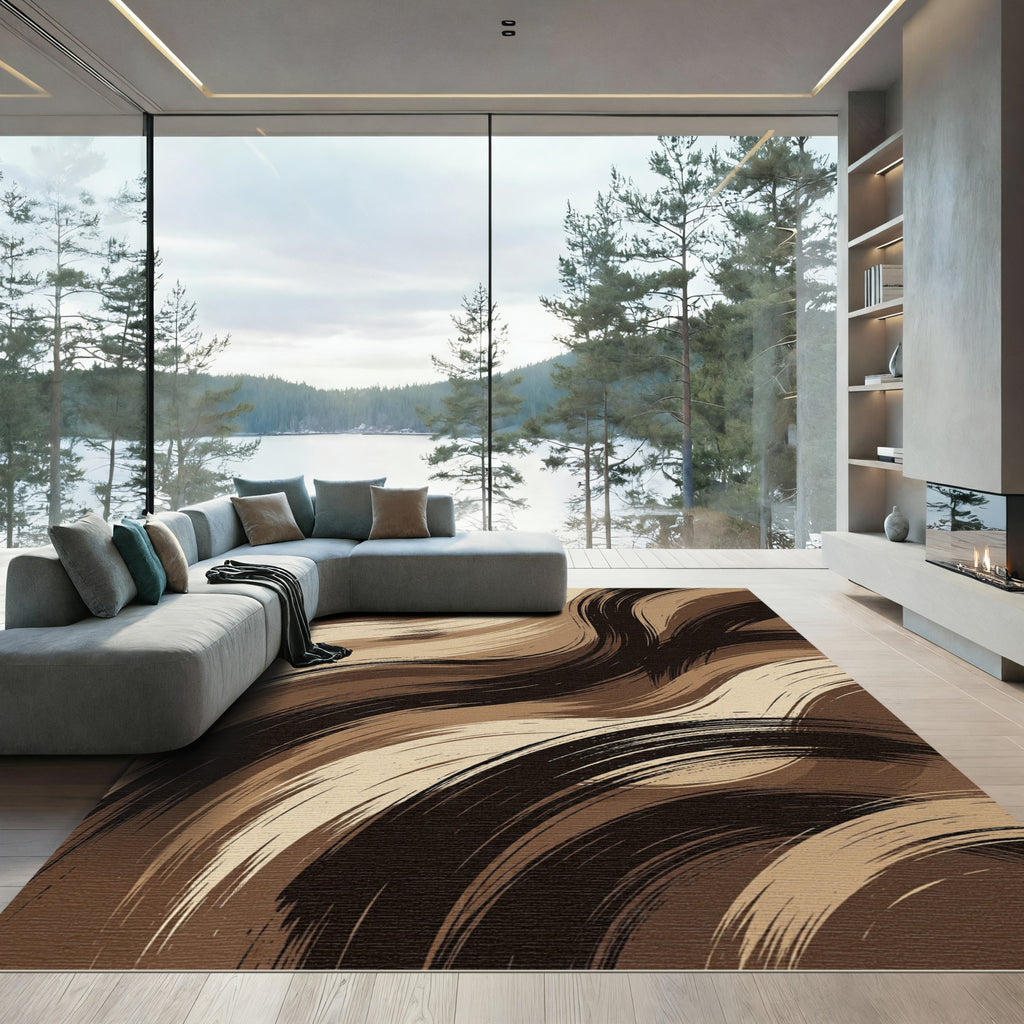 Earthy Swirl Abstract Brushstroke Rug