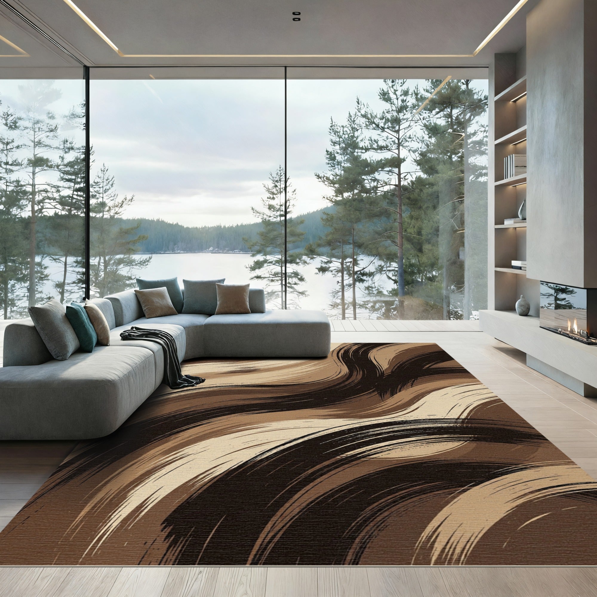 Earthy Swirl Abstract Brushstroke Rug