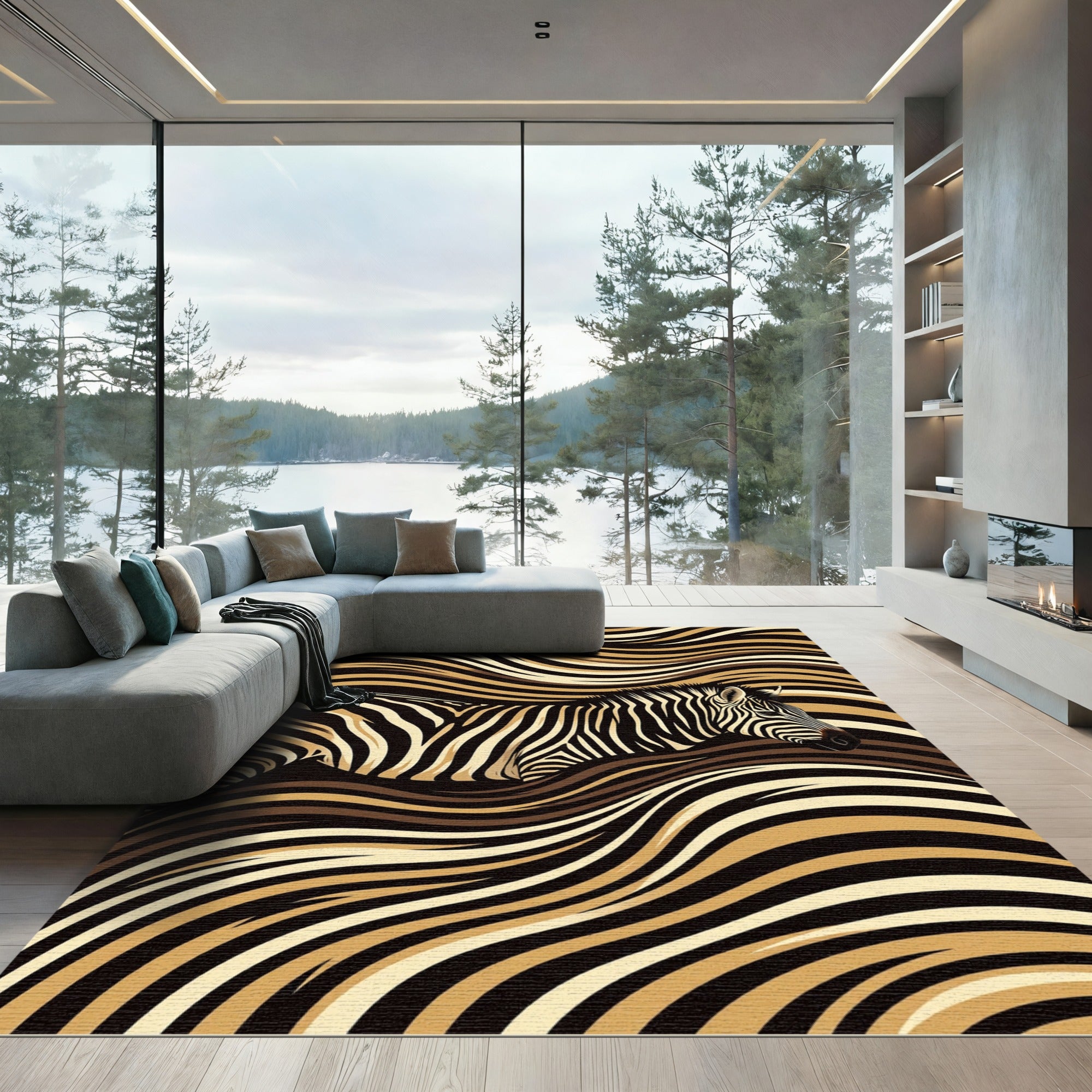 Earthy Zebra Stripe Abstract Flowing Rug