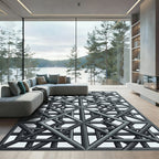 Sophisticated Charcoal Interlocking Geometric Grid Rug