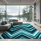 Modern Teal Chevron Graphic Lines Rug