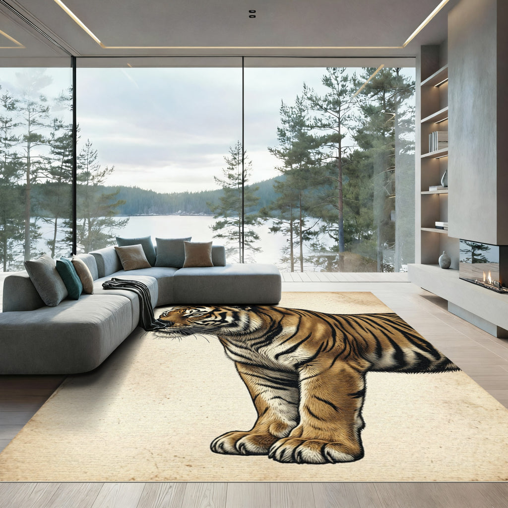 Majestic Feline Orange Striped Portrait Rug