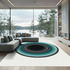 Teal and Charcoal Concentric Circle Art Rug