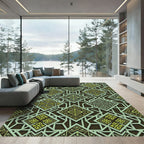 Sage Green Geometric Lattice Diamond Rug