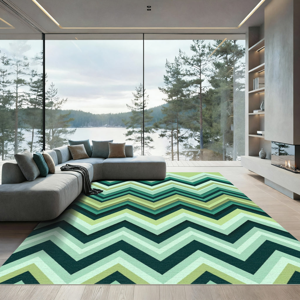 Sage and Forest Green Zigzag Chevron Rug