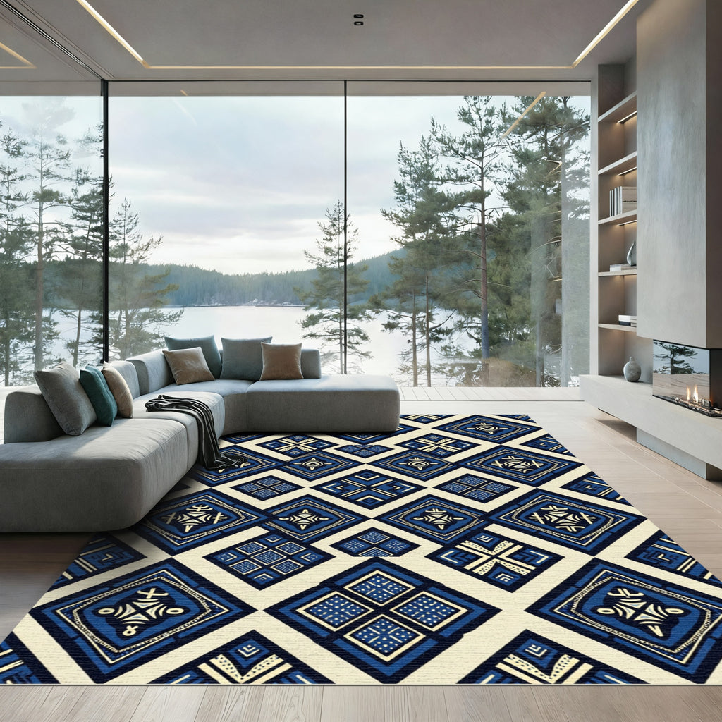 Indigo Geometric Diamond Artisan Tile Rug