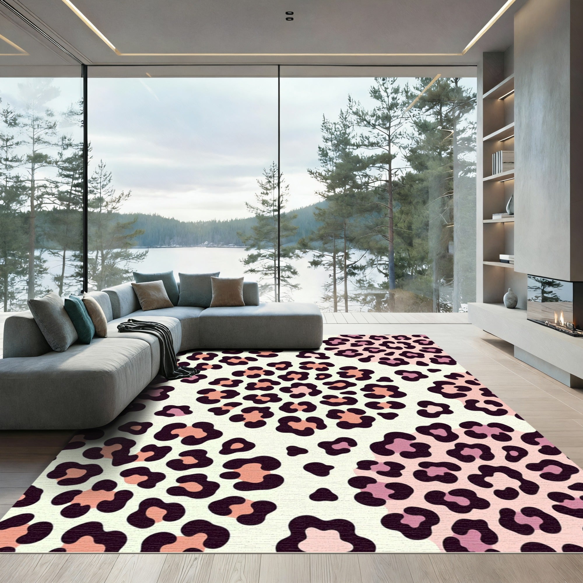 Blush Pink Abstract Leopard Spot Rug