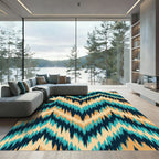 Teal Tan Navy Chevron Zigzag Rug