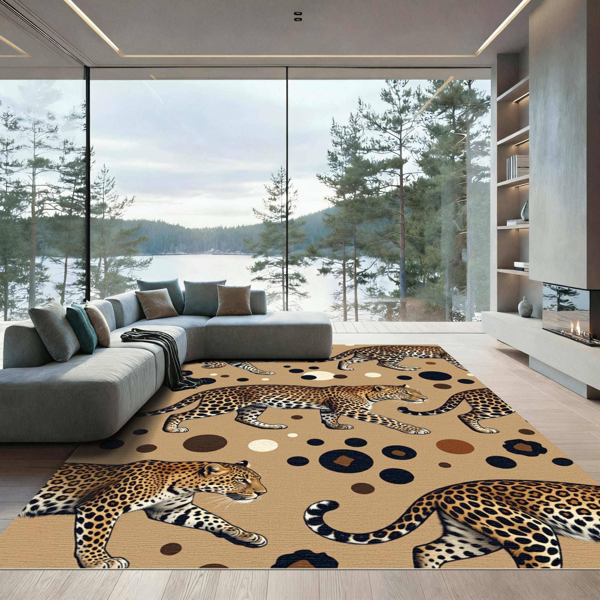 Sophisticated Golden Leopard Spot Backdrop Rug