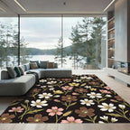 Brown Pink White Yellow Floral Scatter Rug
