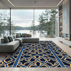 Navy and Gold Entwined Arch Geometry Rug