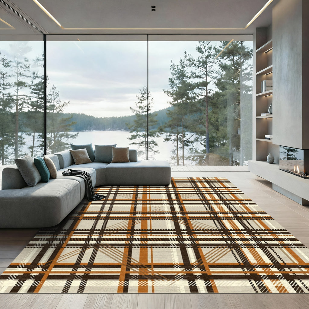 Earthy Tone Plaid Squares Rug