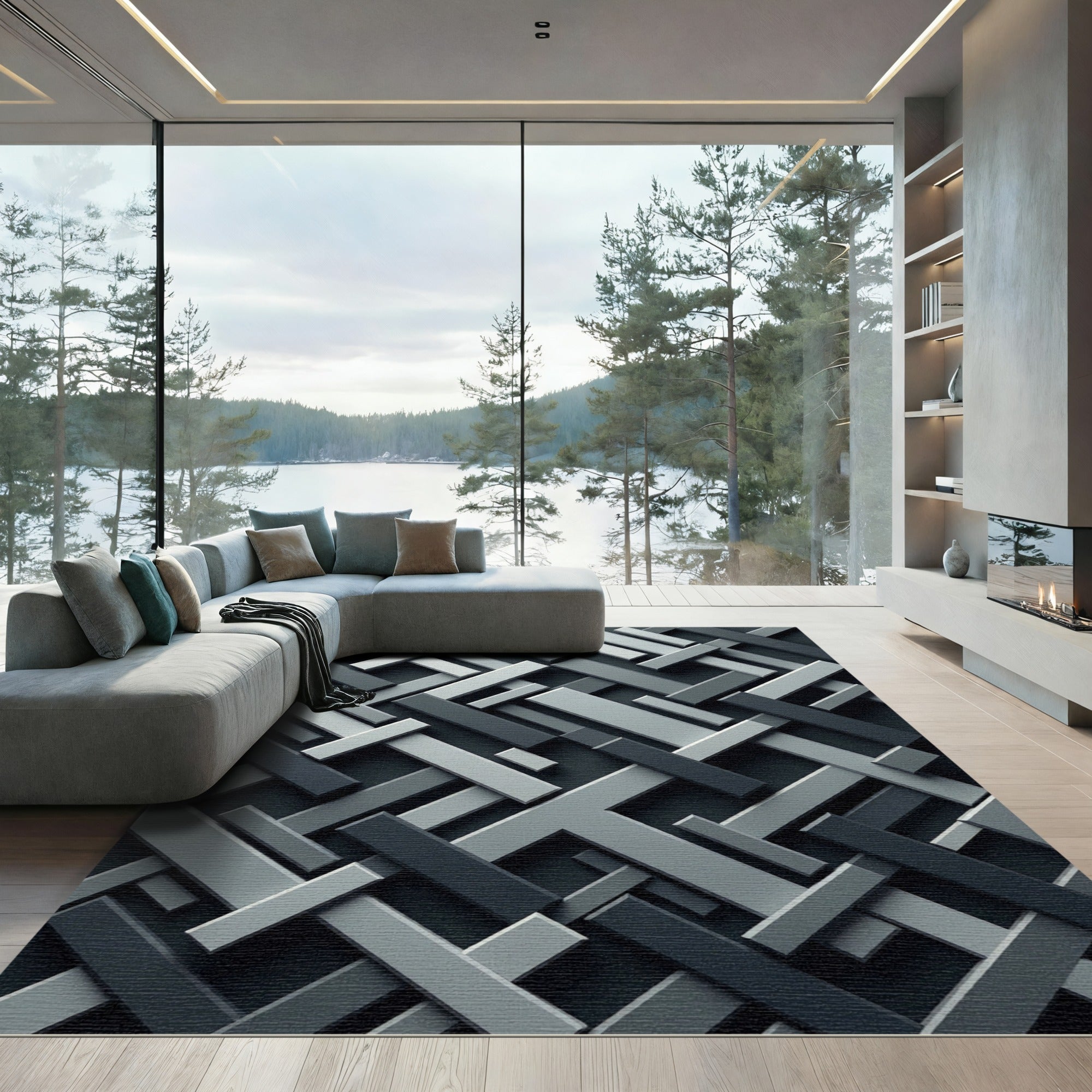 Monochromatic Interlocking Geometric Bars Rug