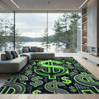 Neon Green Urban Dollar Sign Art Rug