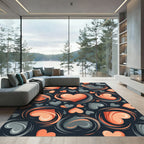 Whimsical Peach and Charcoal Swirling Hearts Rug
